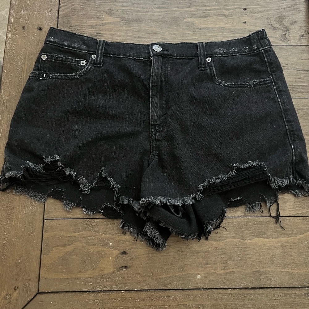 Aerie Classic Black distressed denim shorts